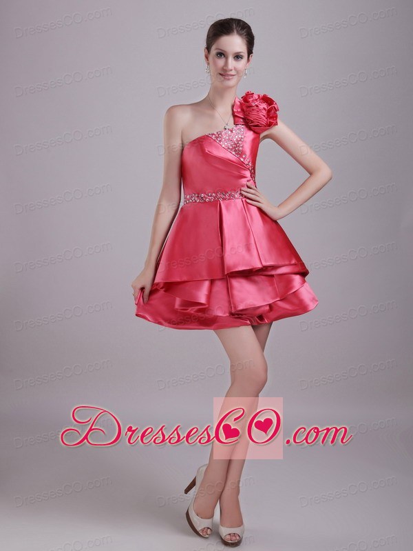Red A-line / Princess One Shoulder Mini-length Taffeta Rhinestone Prom / Homecoming Dress