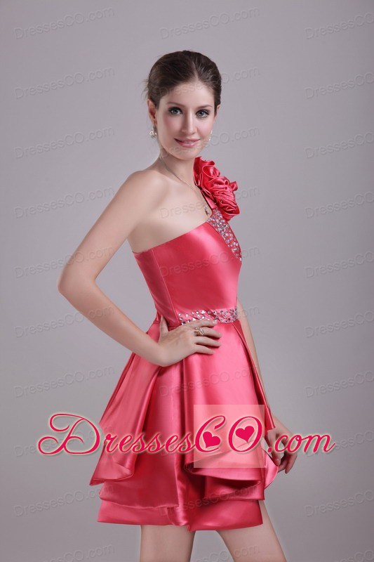 Red A-line / Princess One Shoulder Mini-length Taffeta Rhinestone Prom / Homecoming Dress