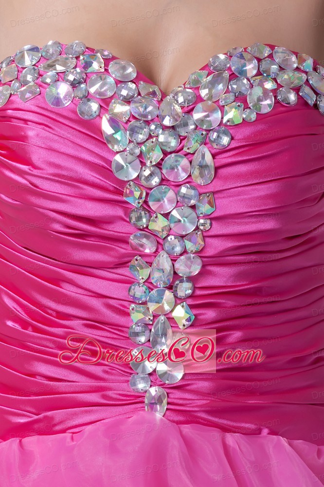 Hot Pink Beading Ruffled Layers Knee-length Prom Dress