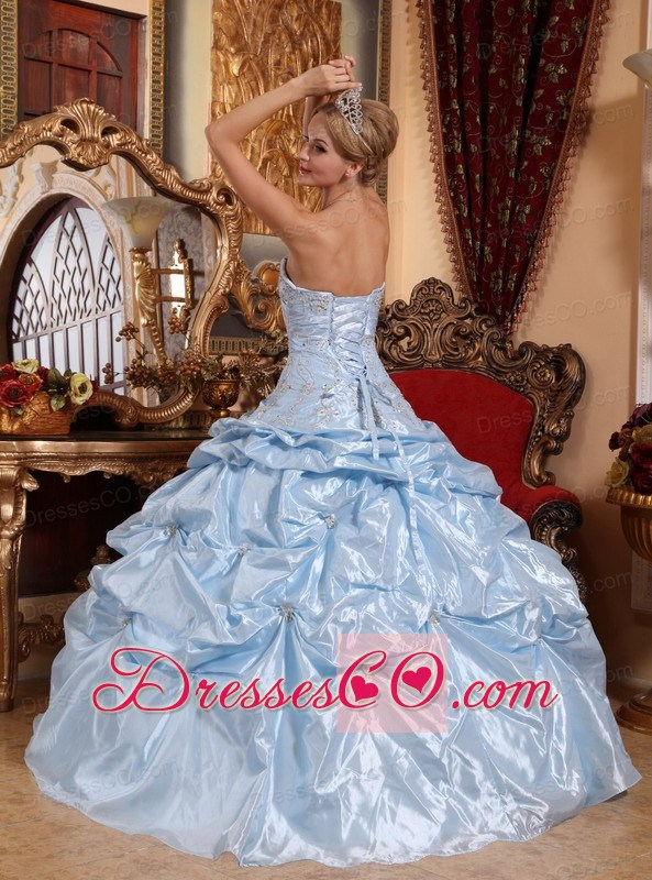 Baby Blue Ball Gown Long Taffeta Embroidery With Beading Quinceanera Dress