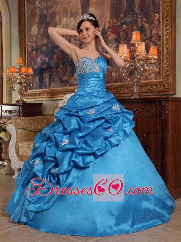 Blue Ball Gown Long Beading Taffeta Quinceanera Dress