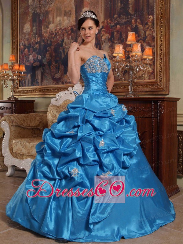 Blue Ball Gown Long Beading Taffeta Quinceanera Dress