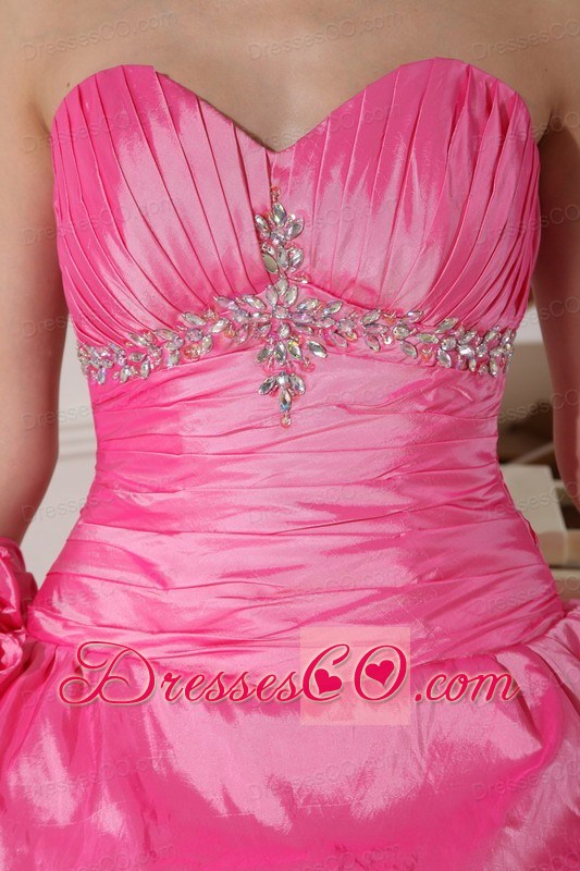Roespink Ball Gown Long Taffeta Beading And Hand Made Flowers Quinceanera Dress