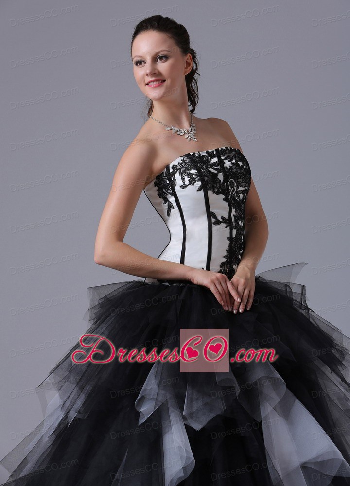 Black And White Romantic Ball Gown Ruffles Quinceanera Dress With Embroidery Long 2013