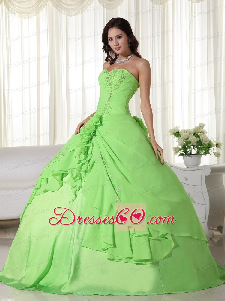 Spring Green Ball Gown Long Chiffon Beading Quinceanera Dress