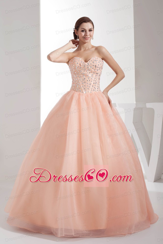 Beading Ball Gown Long Baby Pink Quinceanera Dress
