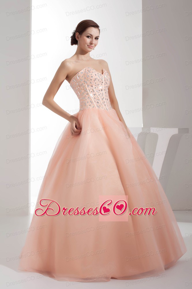 Beading Ball Gown Long Baby Pink Quinceanera Dress
