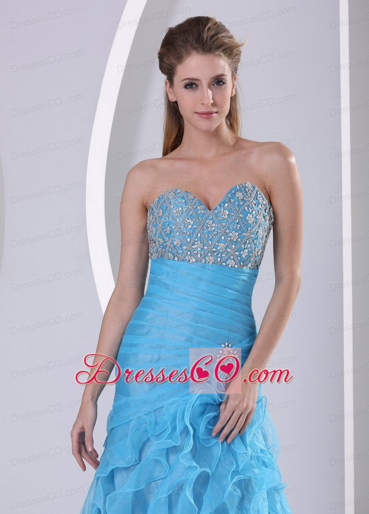 Ruffles Baby Blue Beading and Ruching Prom Dress Party Style