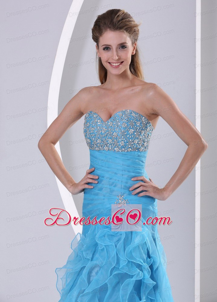 Ruffles Baby Blue Beading and Ruching Prom Dress Party Style