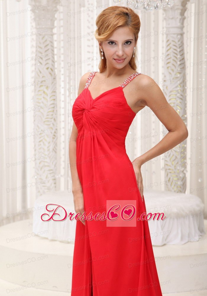 Beaded Decorate Straps High Slit Prom / Evening Dress For Chiffon Long
