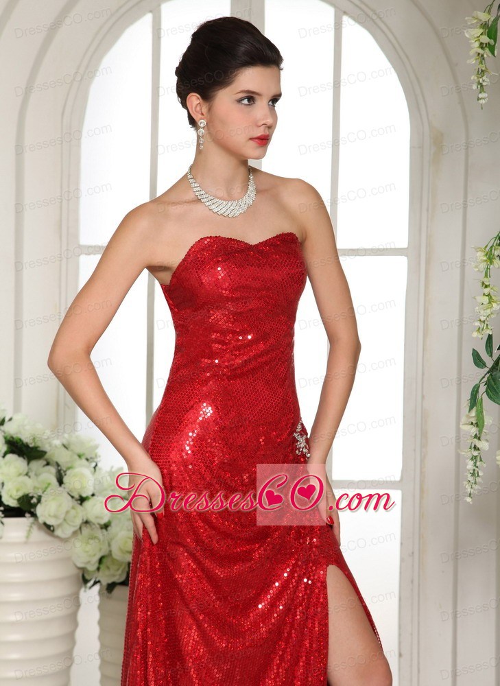 Custom Made Slit Paillette Over Skirt Celebrity Prom Celebrity Dress With Red