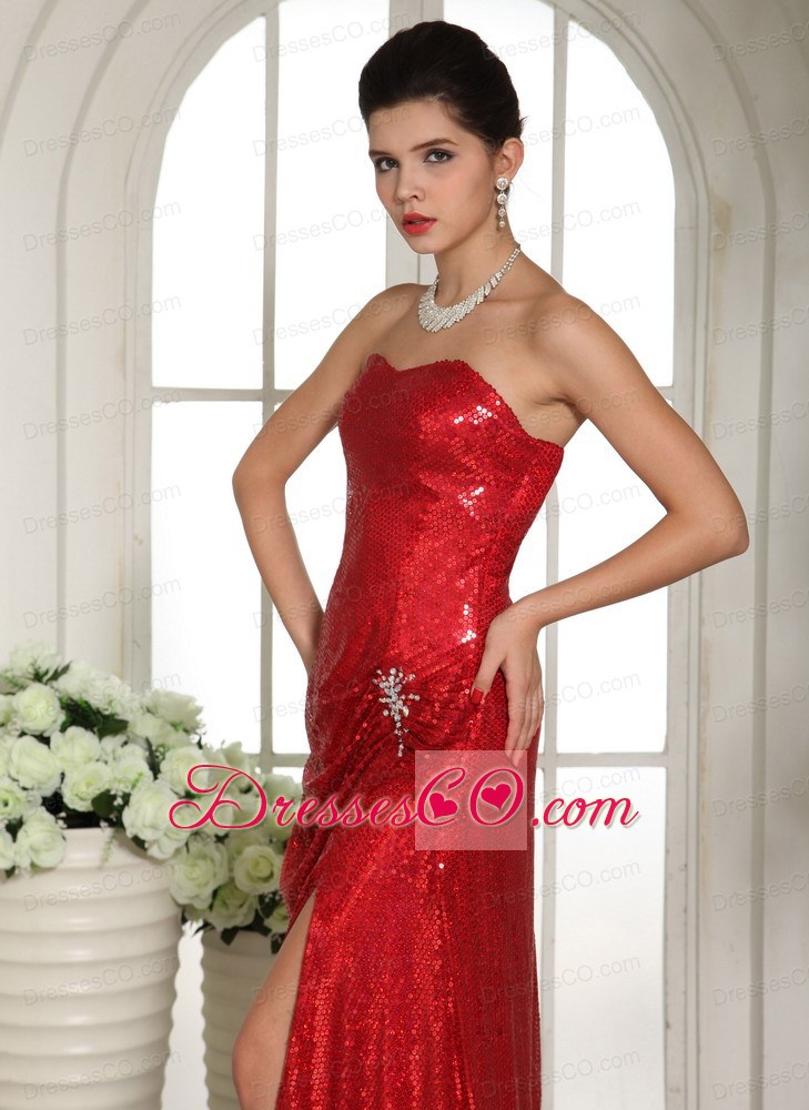 Custom Made Slit Paillette Over Skirt Celebrity Prom Celebrity Dress With Red