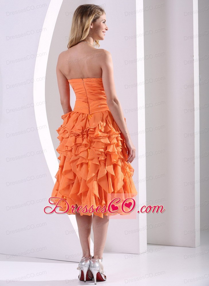 Orange Chiffon Beaded and Ruffled Layers Detachable High-low Prom / Homecoming Dress