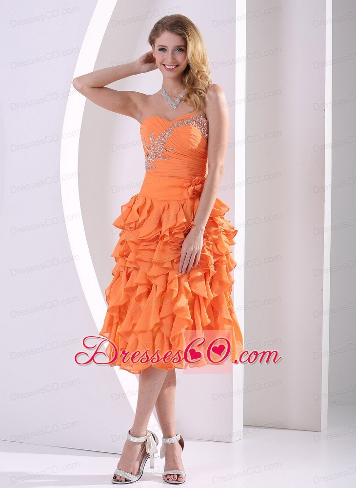 Orange Chiffon Beaded and Ruffled Layers Detachable High-low Prom / Homecoming Dress