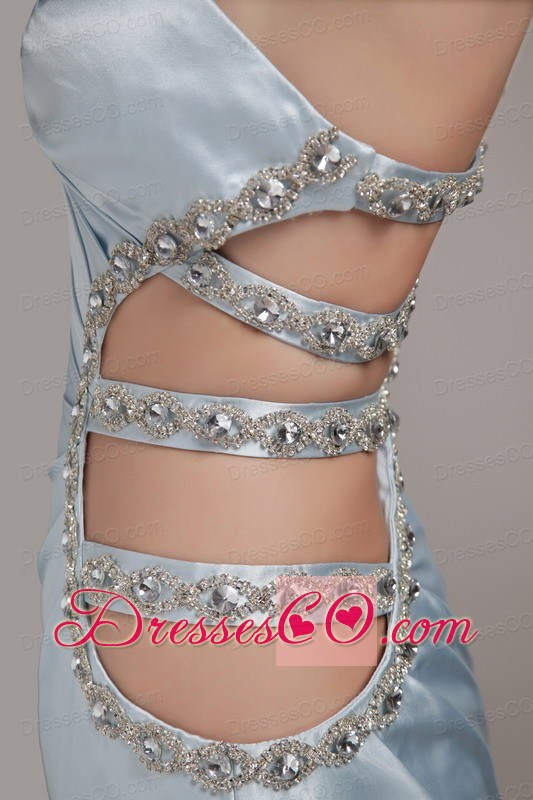 Light Blue Column/sheath One Shoulder Long Taffeta Beading Prom Dress