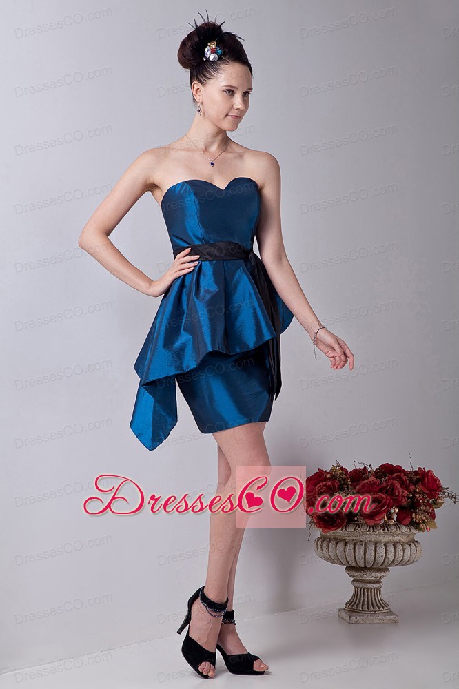 Blue Column Prom / Homecoming Dress Taffeta Sashes Mini-length