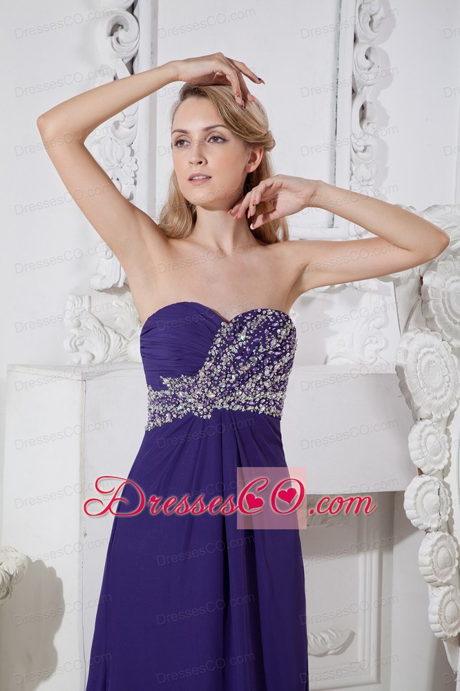 Purple Color Prom Dress with Elegant Beading