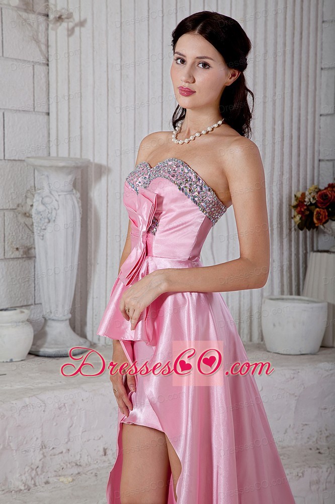 Rose Pink Empire Beading Prom / Evening Dress High-low Taffeta