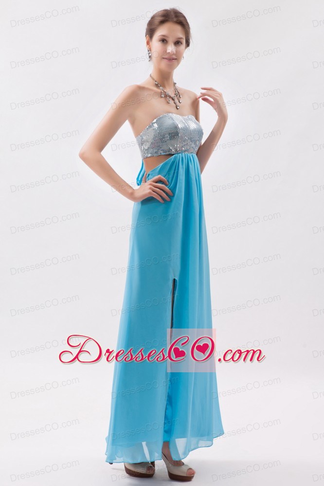 Aqua Empire Strapless Ankle-length Chiffon And Sequin Evening Dress