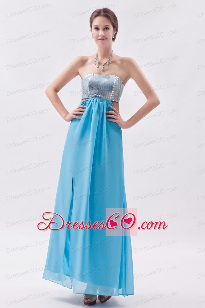 Aqua Empire Strapless Ankle-length Chiffon And Sequin Evening Dress