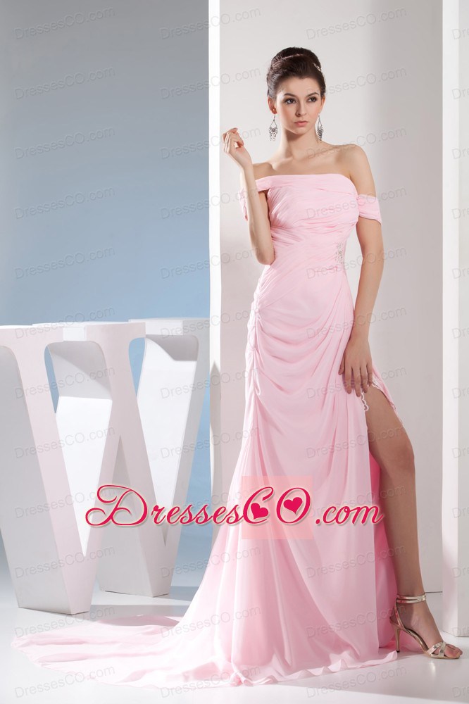 Empire Off the Shoulder Court Train Pink Prom /Celebrity Dress