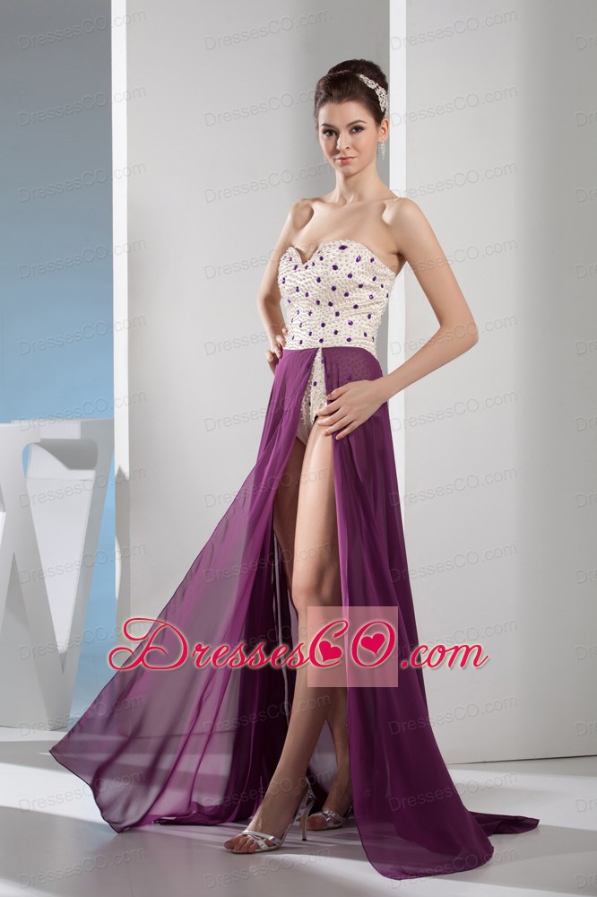 Venetian pearl Column long Prom Dress in Purple