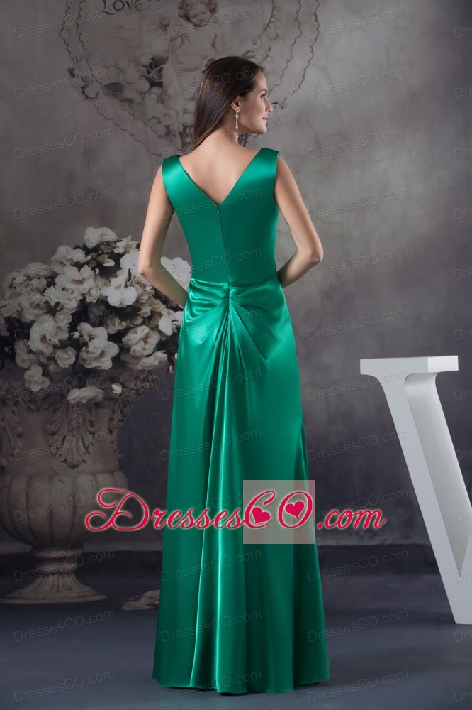 Beading V-neck Green long Column Prom Dress