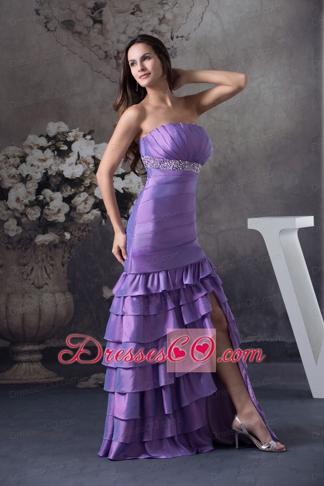 Beading and Ruffled Layers Column Strapless long Prom Dress