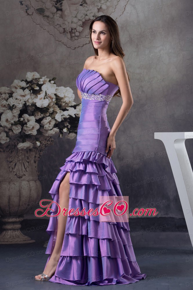 Beading and Ruffled Layers Column Strapless long Prom Dress