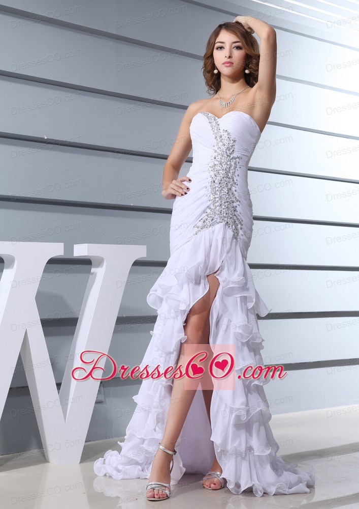 Beading White Mermaid Brush Train Beautiful Prom Dress