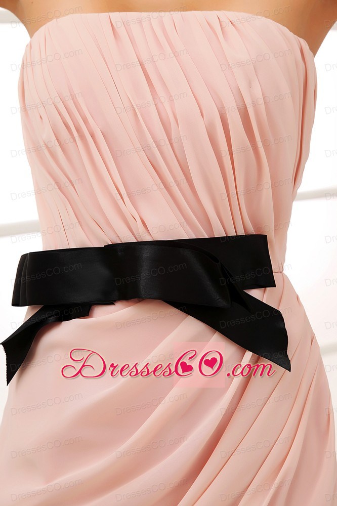 Pink Empire Belt and Ruching Strapless long Prom Dress