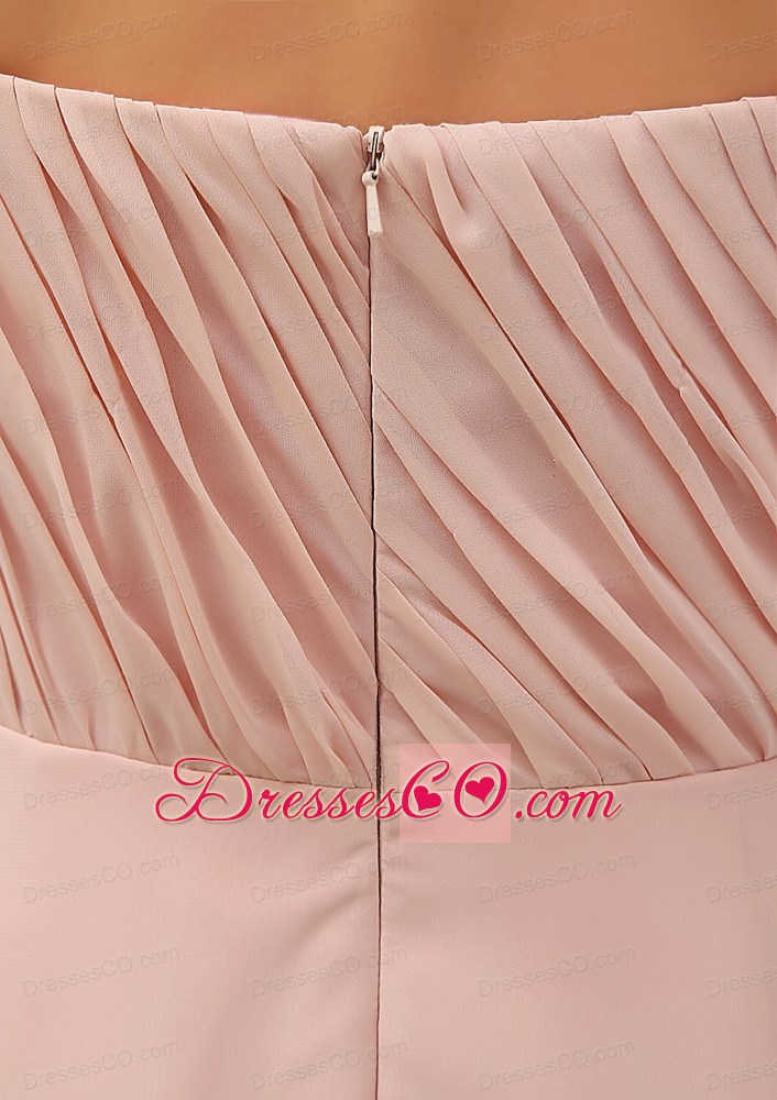 Pink Empire Belt and Ruching Strapless long Prom Dress
