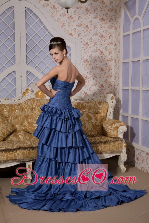 Royal Blue Princess High-low Taffeta Beading Prom / Evening Dress