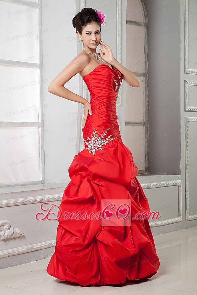 Sweet Red Mermaid Prom Dress Beading Long Taffeta