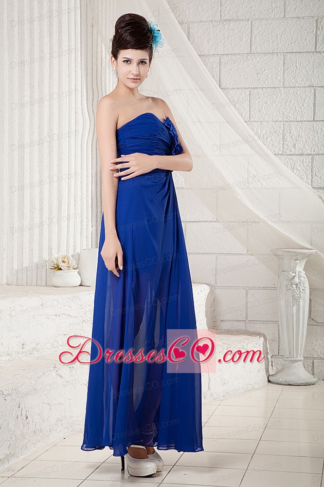 Sexy Peacock Blue Empire Prom Dress Ankle-length Chiffon Appliques