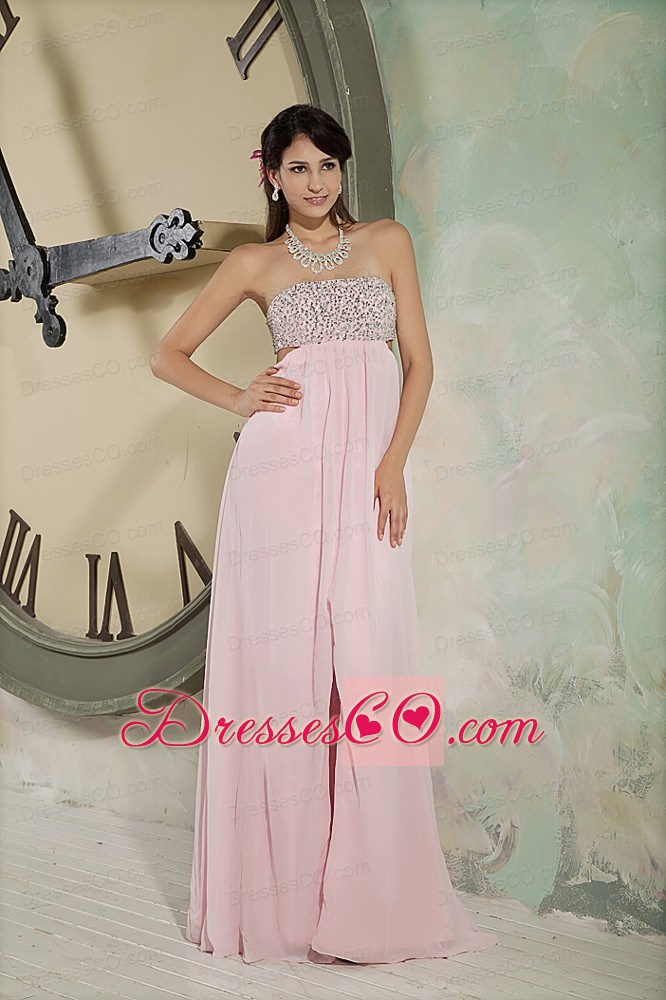 Customize Baby Pink Prom Dress Empire Strapless Chiffon Beading Long