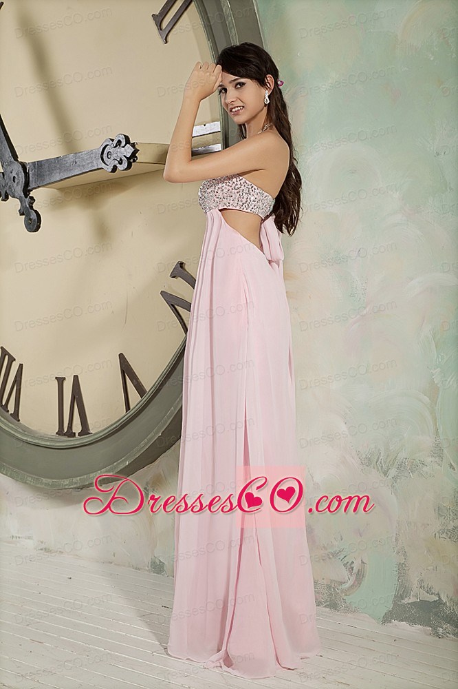 Customize Baby Pink Prom Dress Empire Strapless Chiffon Beading Long