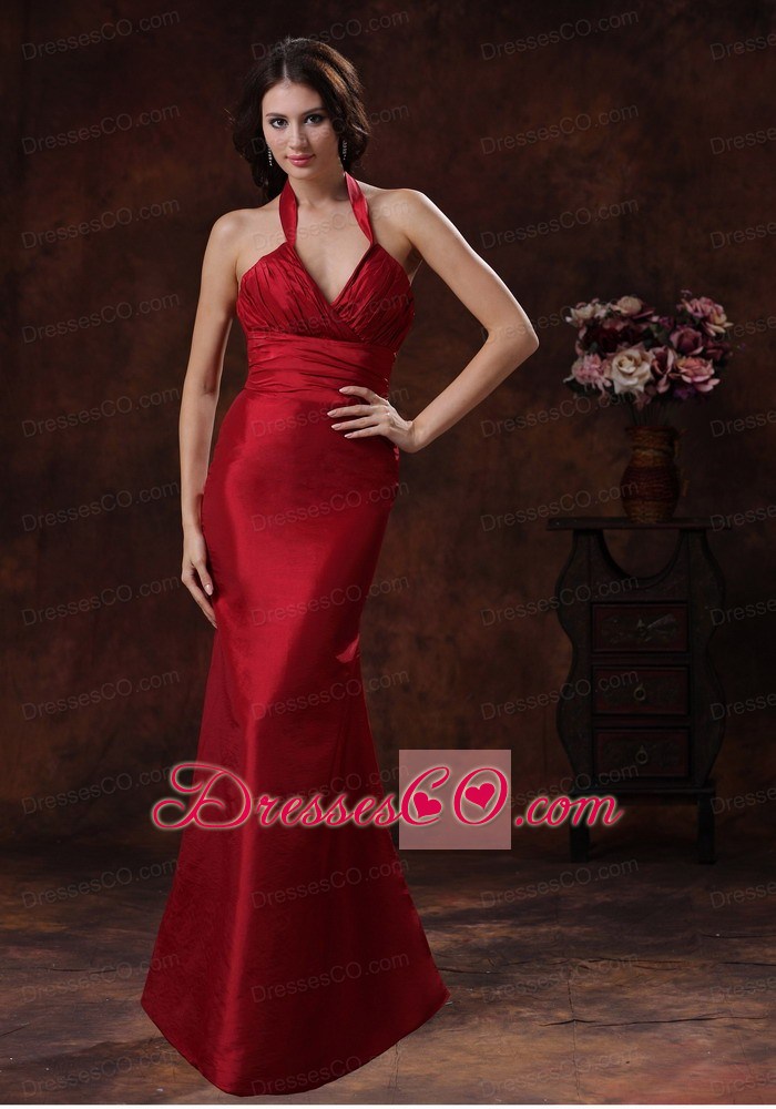 Red Mermaid Halter Bridesmaid Dress In Wedding Party Wear