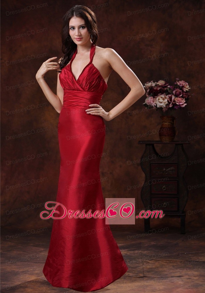 Red Mermaid Halter Bridesmaid Dress In Wedding Party Wear