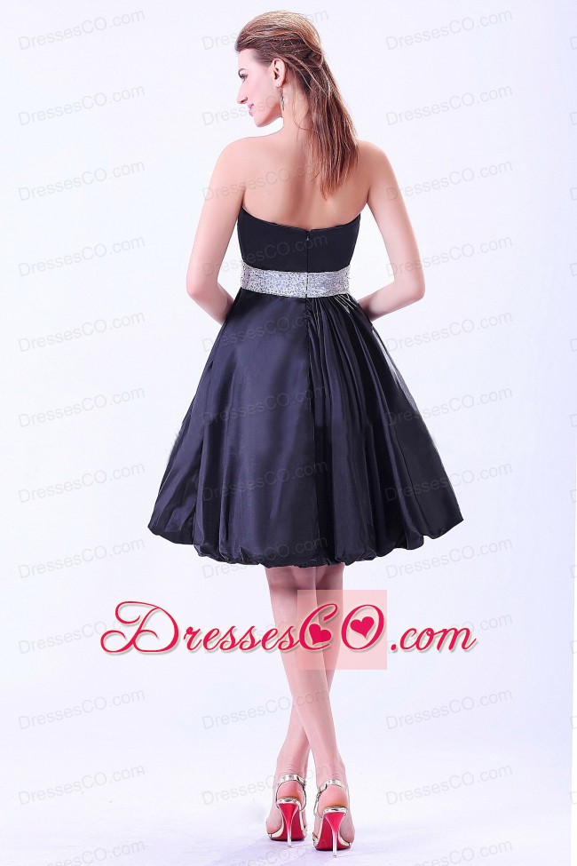 Navy Blue Prom / Cocktail Dress With Beaded Belt Knee-length