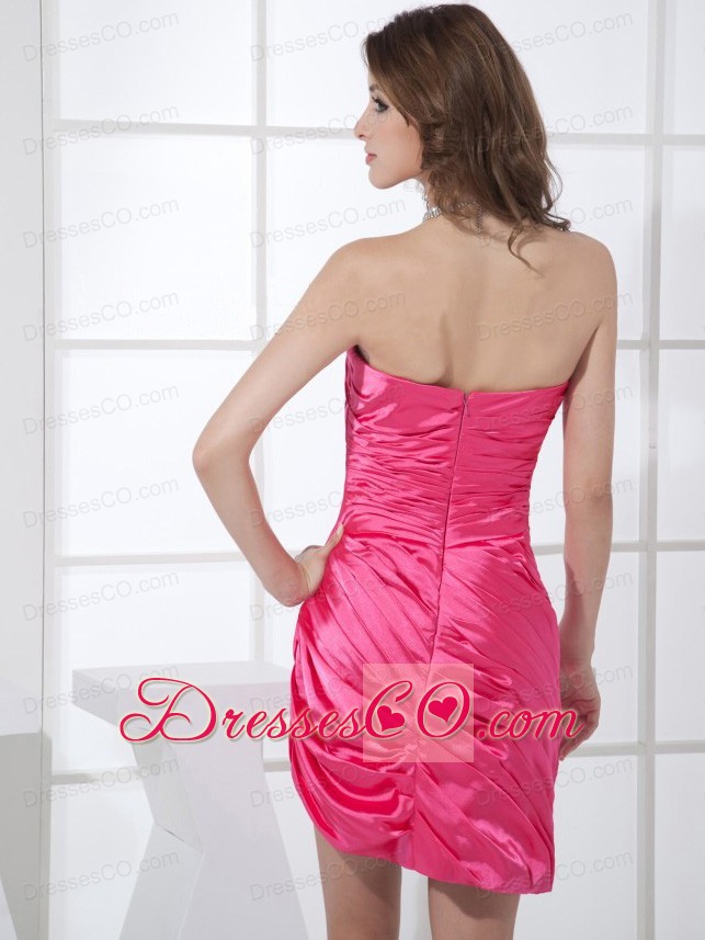 Hot Pink Neckline Mini-length Column Ruching Prom Dress