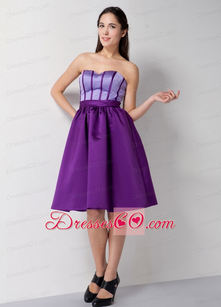 Customize Eggplant Purple A-line Bridesmaid Dress Knee-length Satin