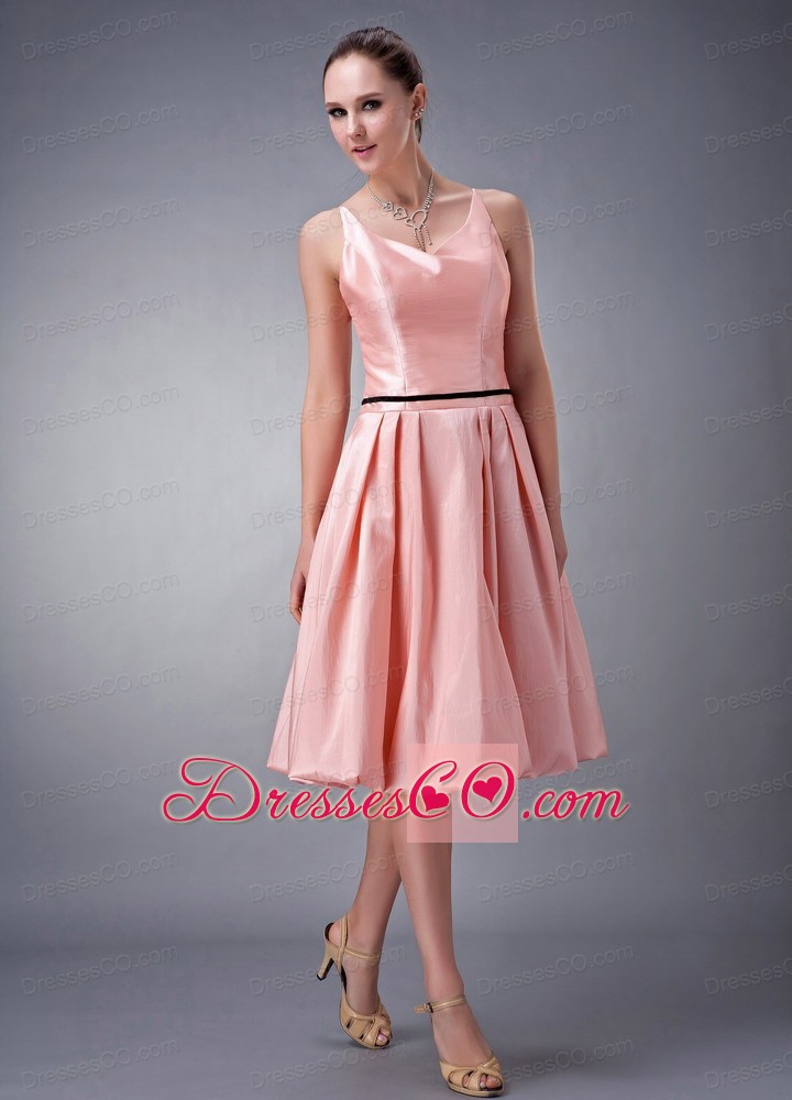 Watermelon A-line / Princess V-neck Knee-length Taffeta Sash Bridesmaid Dress