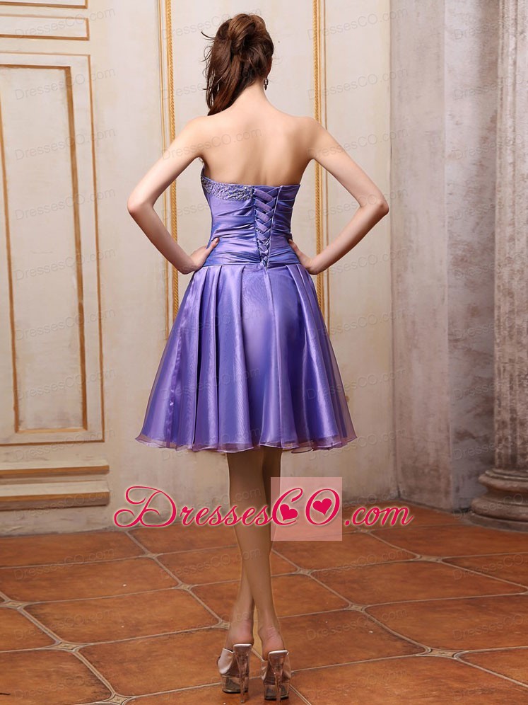 Purple Beaded Bowknot Knee-length Prom / Homecoming Dress For Party