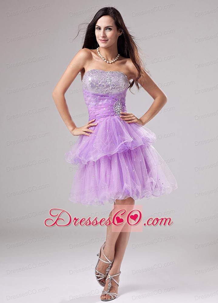 Lovely Lavender Strapless Prom Dress With Beading and Ruching With Organza In 2013