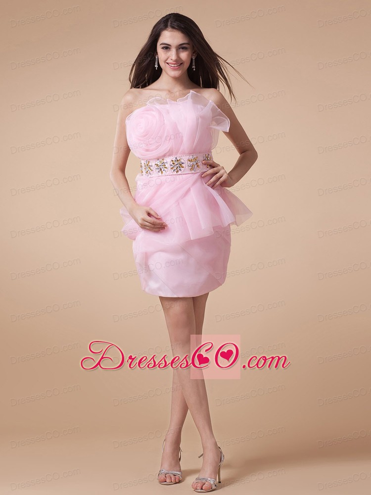 New Style Prom Dress With Baby Pink Hand Made Flowers and Beading