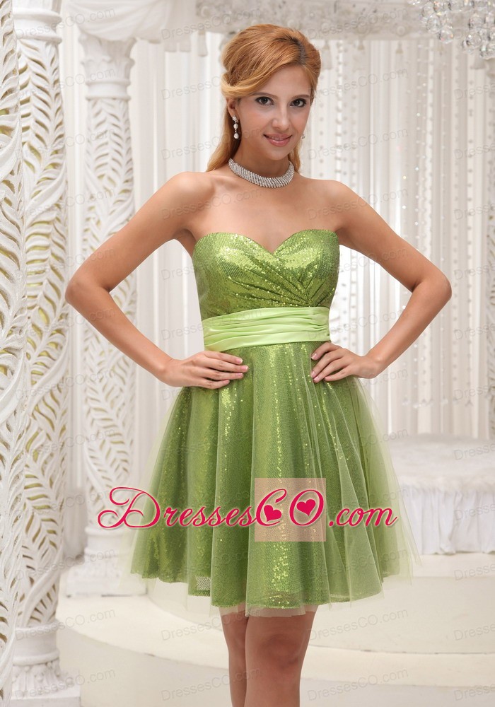 Custom Made Lovely Empire Prom / Cocktail Dress For Sequin and Tulle With Sash Sweetheart