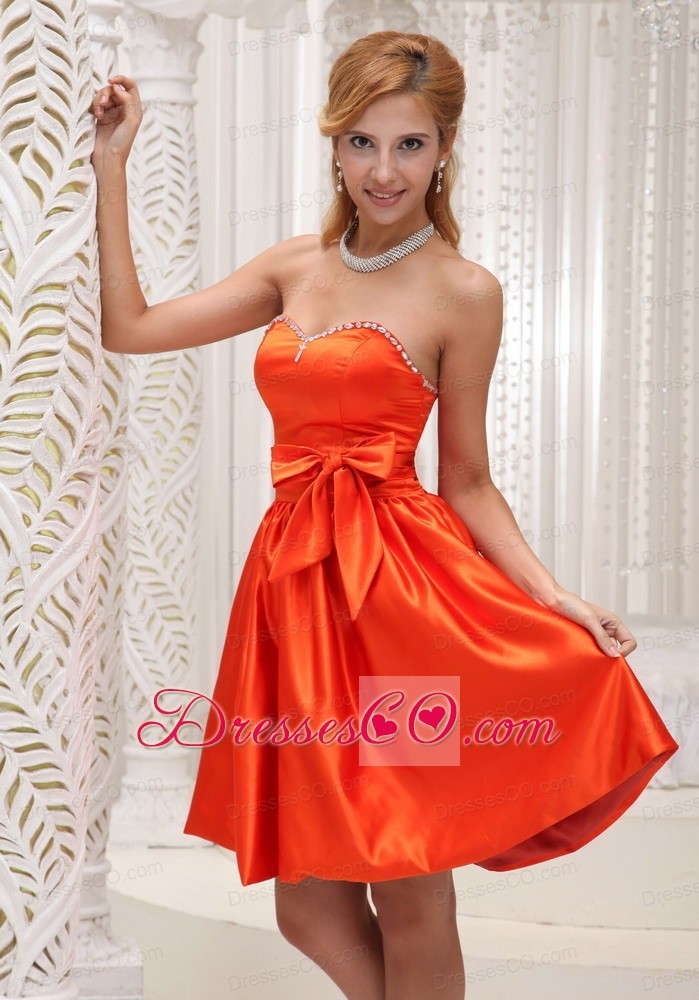 Lovely Orange Red Bridesmaid Dress For Bowknot On Taffeta Beaded Decorate Bust