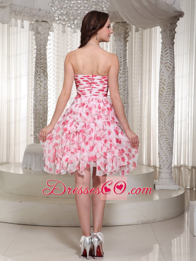 Strapless Beading Ruching Knee-length Printing Prom / Cocktail Dress