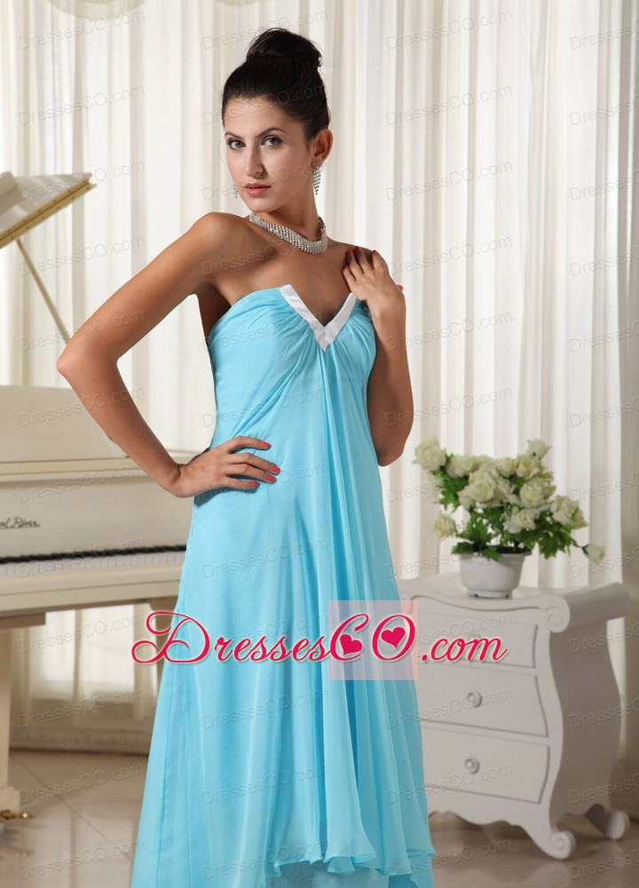 Lovely Natural Waist Chiffon and Baby Blue High-low For Homecoming Dress